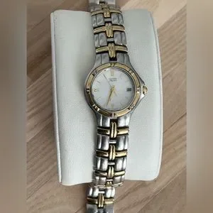 Citizen 6020-S50362 Decagon Japan Bark Dial Roman Numeral Bezel Gold Tone Watch Vintage Citizen Steel Gold Plated Roman Numerals Quartz  main image 3